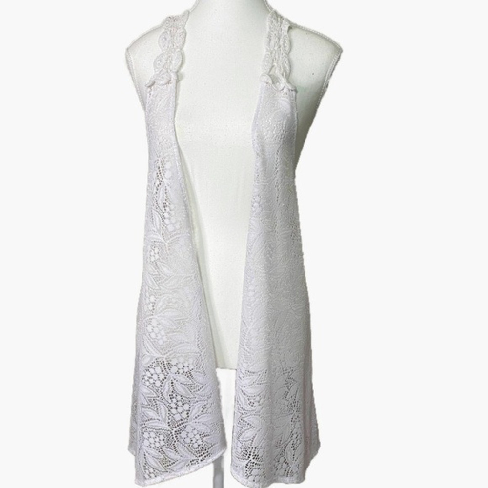 FLYING TOMATO White Lace Crochet Kimono